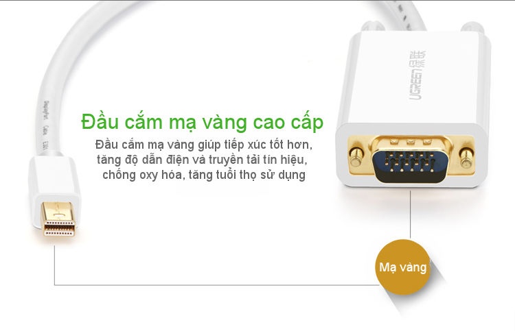 Cáp chuyển đổi Mini Displayport sang VGA dài 1,5m UGREEN MD103 Cáp chuyển đổi Mini Displayport sang VGA dài 1,5m UGREEN MD103