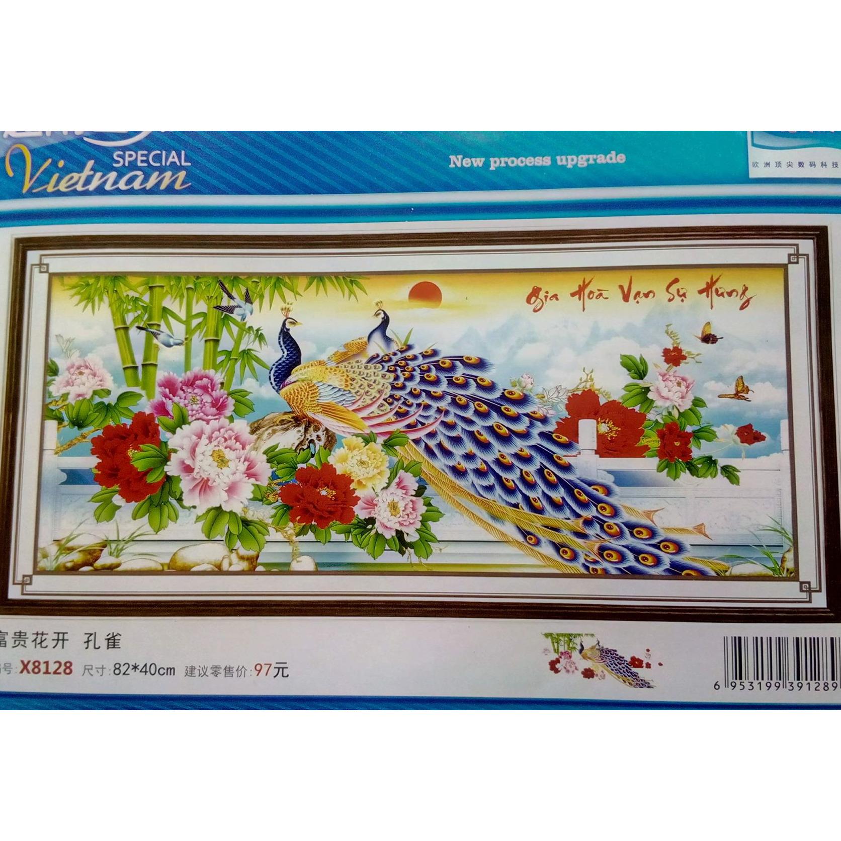 Tranh THÊU CHỮ THẬP- X8128- 82 x 40 cm- Quốc Thịnh