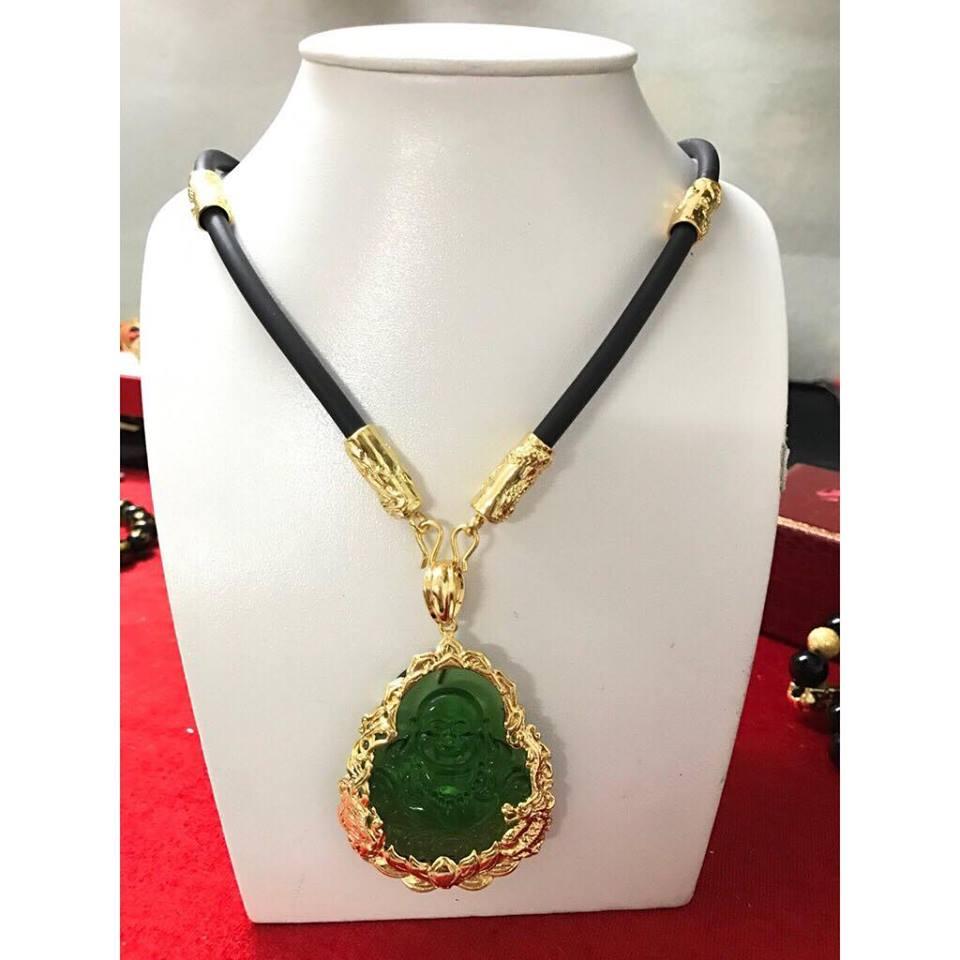 Vòng cổ nam phong thủy mặt phật di lặc đá mã não bọc vàng mạ 18K