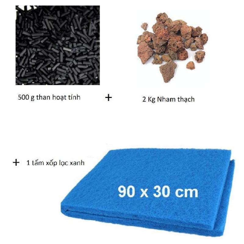 500 g than hoạt tính + 2kg nham thạch + 1 tấm xốp lọc xanh 90cm x 30cm
