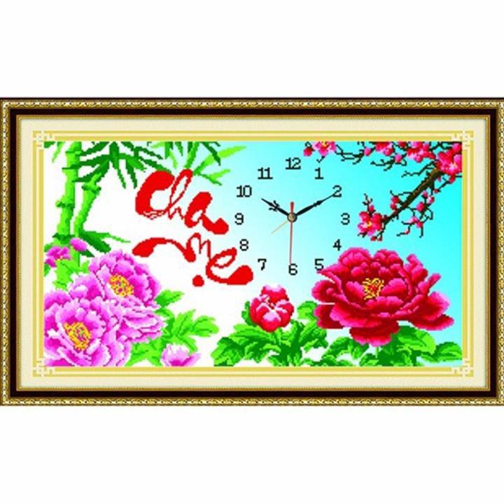 Tranh đính đá cao cấp Đồng hồ Cha mẹ H769