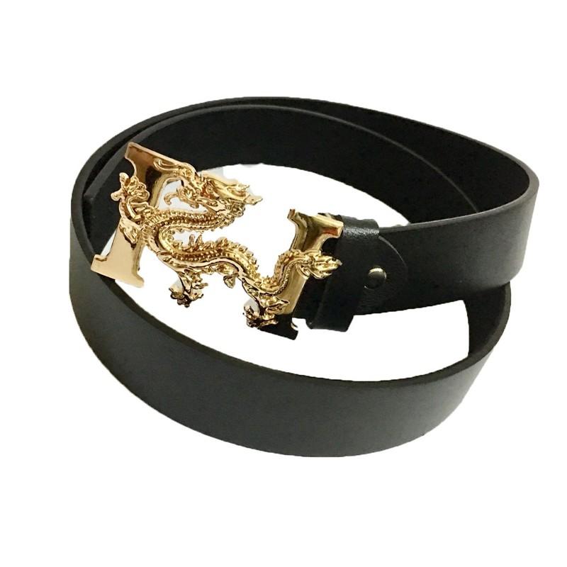 Dây nịt thắt lưng nam da cao cấp mặt mạ vàng chạm rồng bay MN668