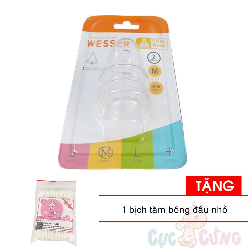 Ty bình sữa Wesser cổ thường size M -2 cái/vỹ Tặng 1 bịch tăm bông
