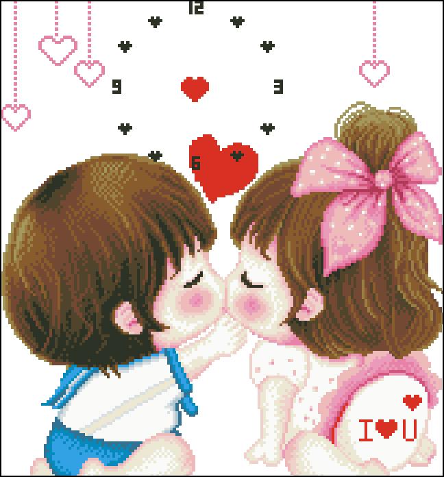 Tranh thêu chữ thập first kiss 3