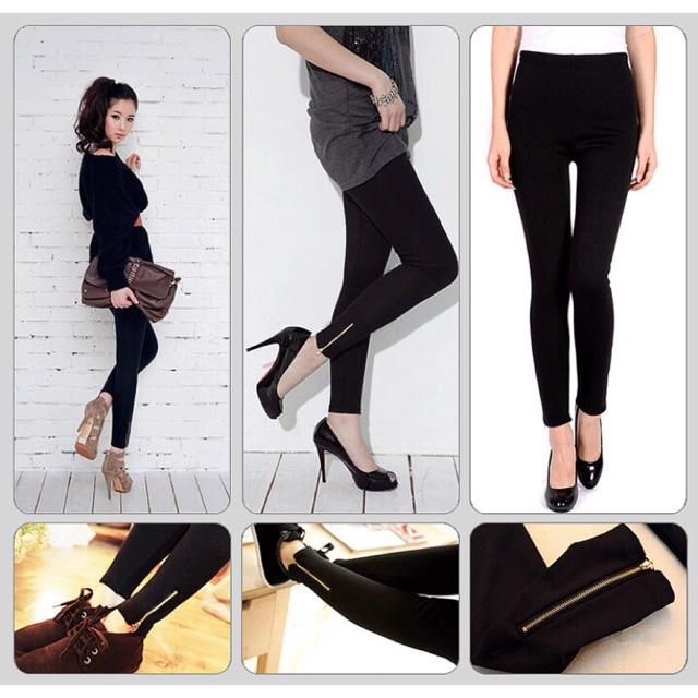 Quần legging nữ navi co dãn có khoá kéo