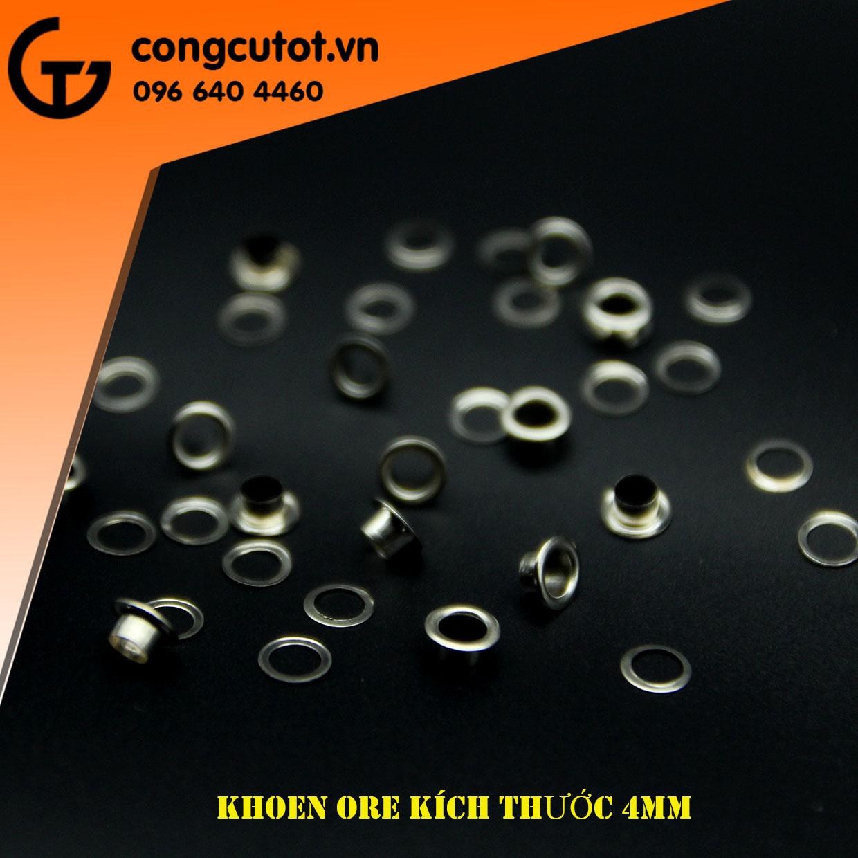 Khoen ore sắt mạ 4mm chuyên bấm vải, giấy, da, túi 500 cặp (mắt cáo)