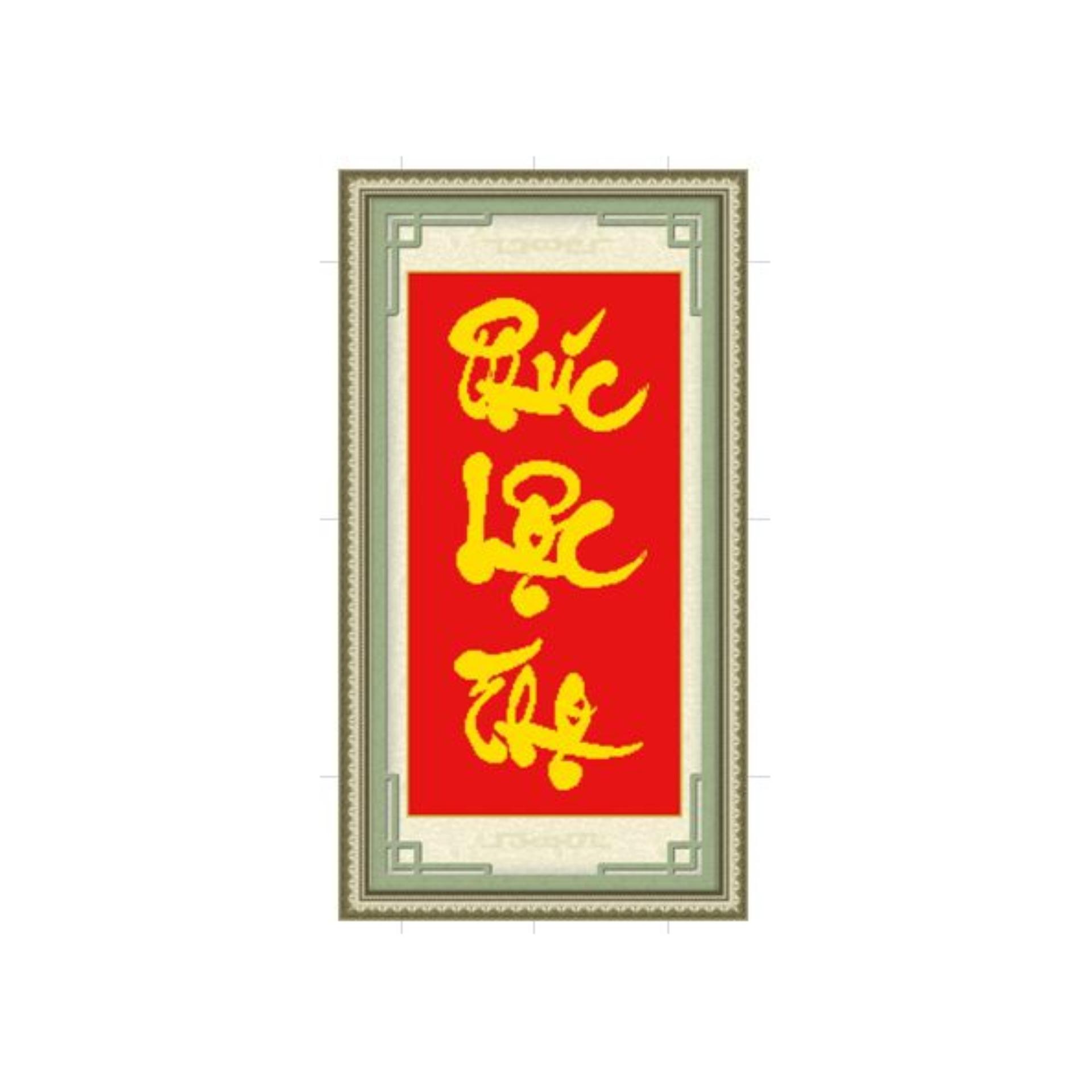 Tranh thêu chữ thập Phúc lộc thọ - Vải đỏ dọc <222745 >chưa thêu