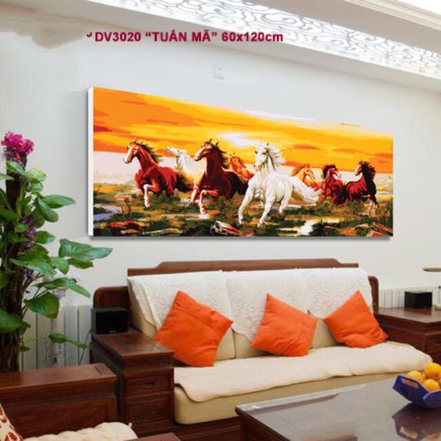 Tranh sơn dầu số hóa - dv3020 tranh bát mã 60x120cm không khung