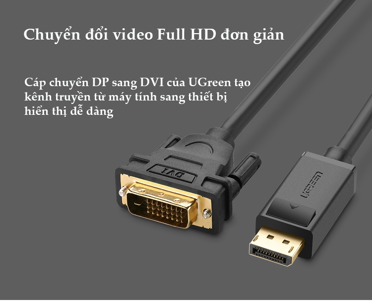 Dây cáp DisplayPort đực sang DVI-D (24+1) đực hỗ trợ 1920x1200 dài 1-8M UGREEN DP103 Dây cáp DisplayPort đực sang DVI-D (24+1) đực hỗ trợ 1920x1200 dài 1-8M UGREEN DP103
