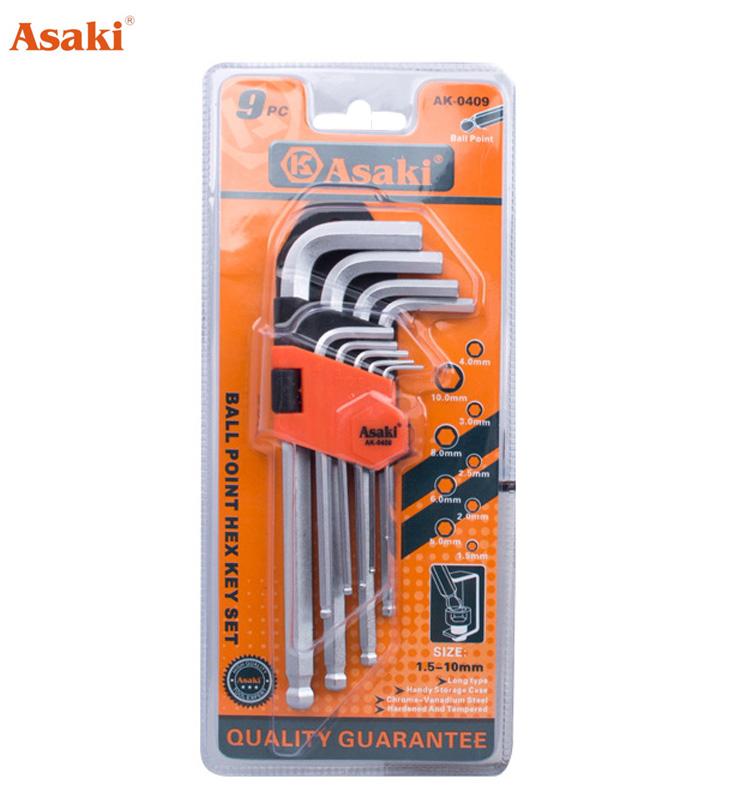 Bộ lực giác 9 cây hệ mét 1.5-10mm asaki ak-0409