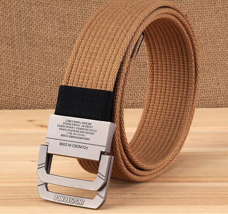 Dây thắt lưng vải bố canvas gài 2 thanh kim loại chữ D vải gân hình thật tại shop