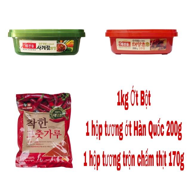 Combo 1kg bột ớt + 1 hộp tương ớt gochujang 200g+tương trộn ssamjang hàn quốc hộp 170gr