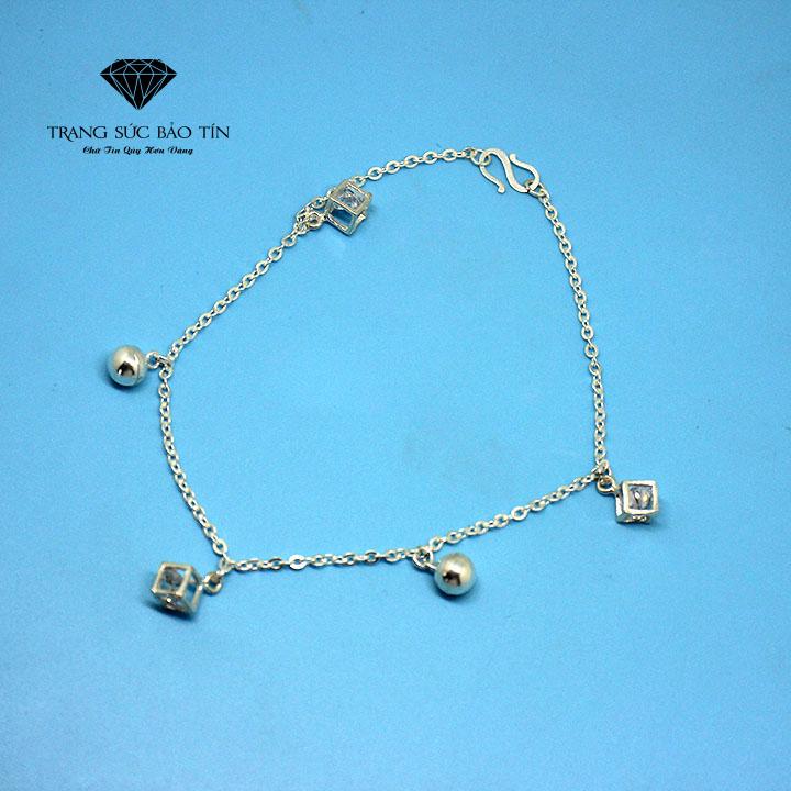 Lắc chân bạc, lắc chân, lắc chân đẹp, vòng chân, vòng đeo chân, lắc bạc đẹp, lắc chân bạc đẹp, lắc chân bạc có chuông, lắc chân nữ chuông lập phương trắng chất liệu bạc cao cấp - bảo tín