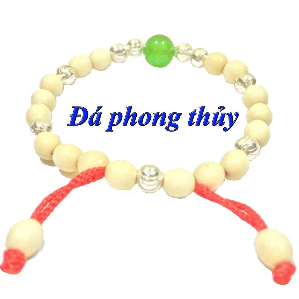 Vòng dâu tằm trừ tà cho bé gái 9 bi đá phong thủy màu xanh lá