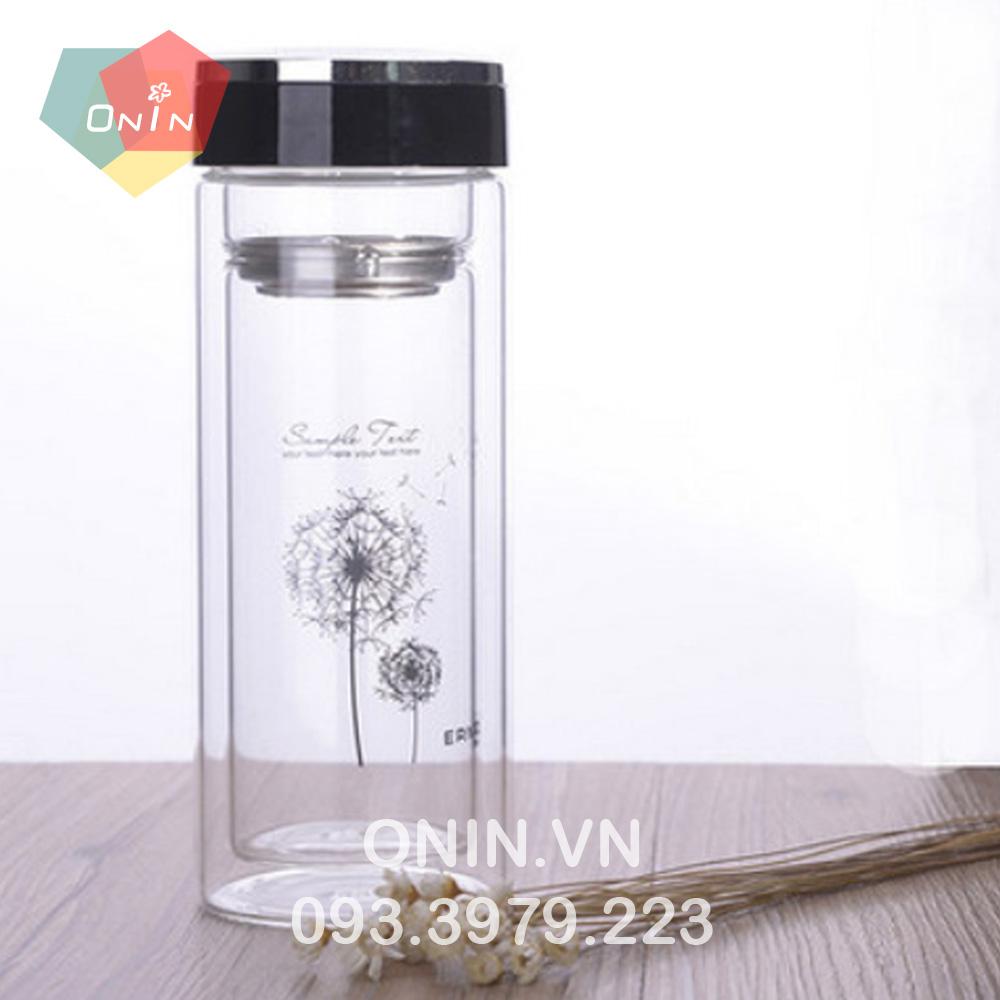 Bình nước thủy tinh 2 lớp có hoa văn - 305ml