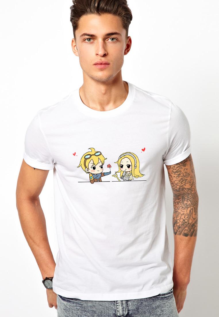 [HCM]Áo thun nam cổ tròn in hình chibi cặp đôi vải đẹp dày mịn AokNam563