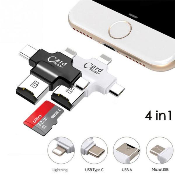 Bảng giá 4 In 1 USB Type-C and USB 2.0 and Micro USB and 8 Pin TF Card Reader For MacBook, PC, Laptop, Smart Phone With OTG Function, Support FAT32 and ExFAT (White) - intl Phong Vũ