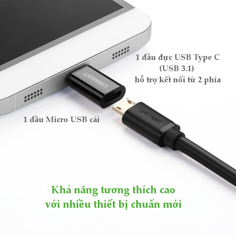 Đầu chuyển Micro USB sang USB type C, hỗ trợ chức năng OTG cho One plus 6 5 Xiaomi mi 8 Huawei.. UGREEN US157 Đầu chuyển Micro USB sang USB type C, hỗ trợ chức năng OTG cho One plus 6 5 Xiaomi mi 8 Huawei.. UGREEN US157