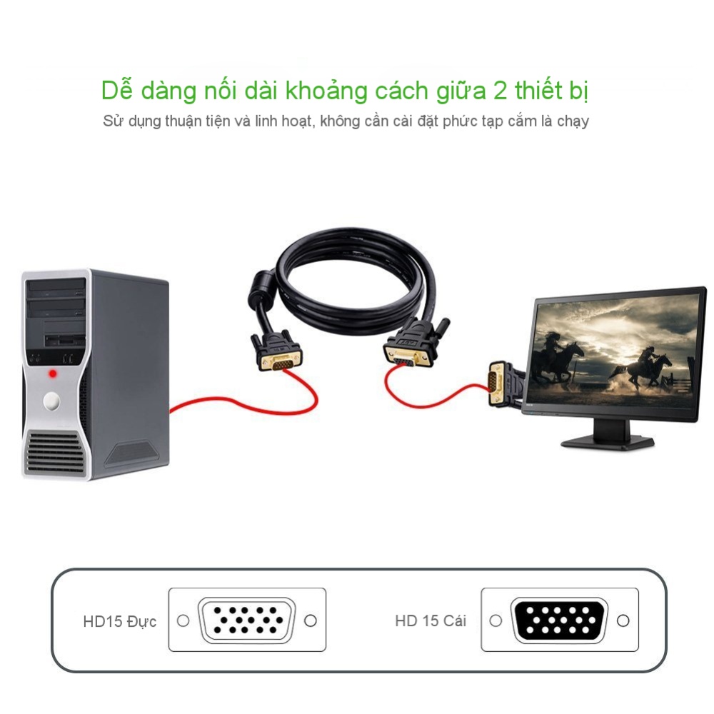 Dây nối dài VGA đực sang cái 3+6 OD8.0MM dài 2-3m UGREEN VG103 Dây nối dài VGA đực sang cái 3+6 OD8.0MM dài 2-3m UGREEN VG103