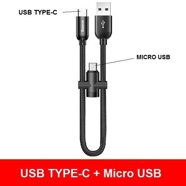 Cáp Sạc Nhanh Baseus U-Shaped Portable Dây Ngắn 23cm Cổng Type C Có Tích Hợp Thêm Cổng Lightning/Hoặc Micro USB
