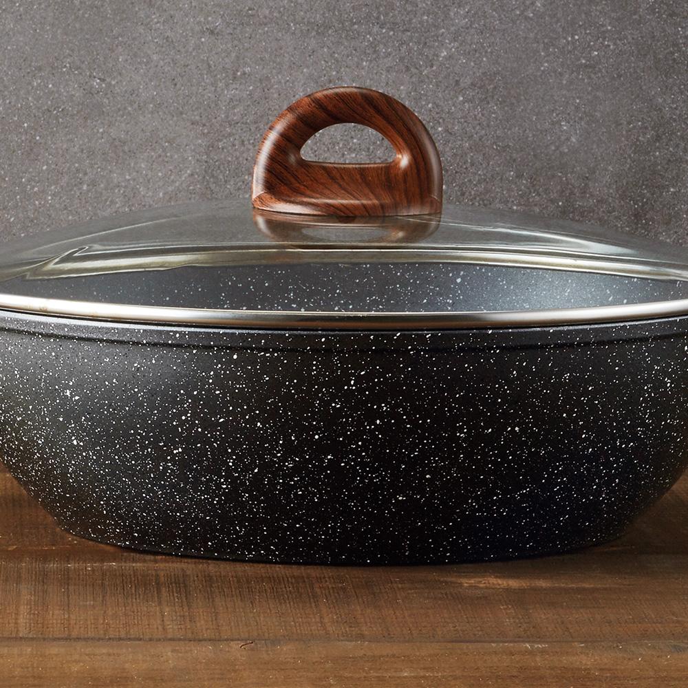 Lbu1305 - Lock&Lock Baum Marble Non-Stick Deep Aluminum Pan 30cm. Modern Design with 1 Handle and Tempered Glass Lid. Genuine Products
