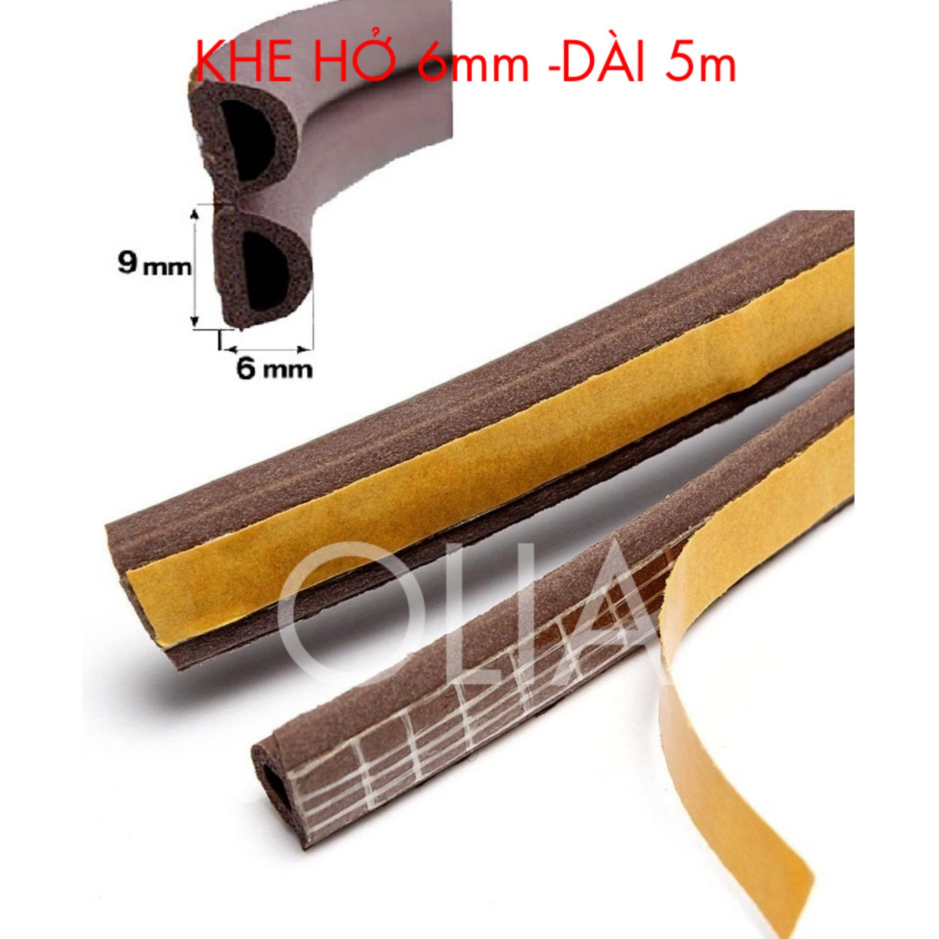 5 mét-Khe hở 6mm-Ron Cao Su Dán Khe Hở Cửa ngăn Bụi, Muỗi Giảm Âm-NÂU- Gioăng dán cửa cao su OLIA