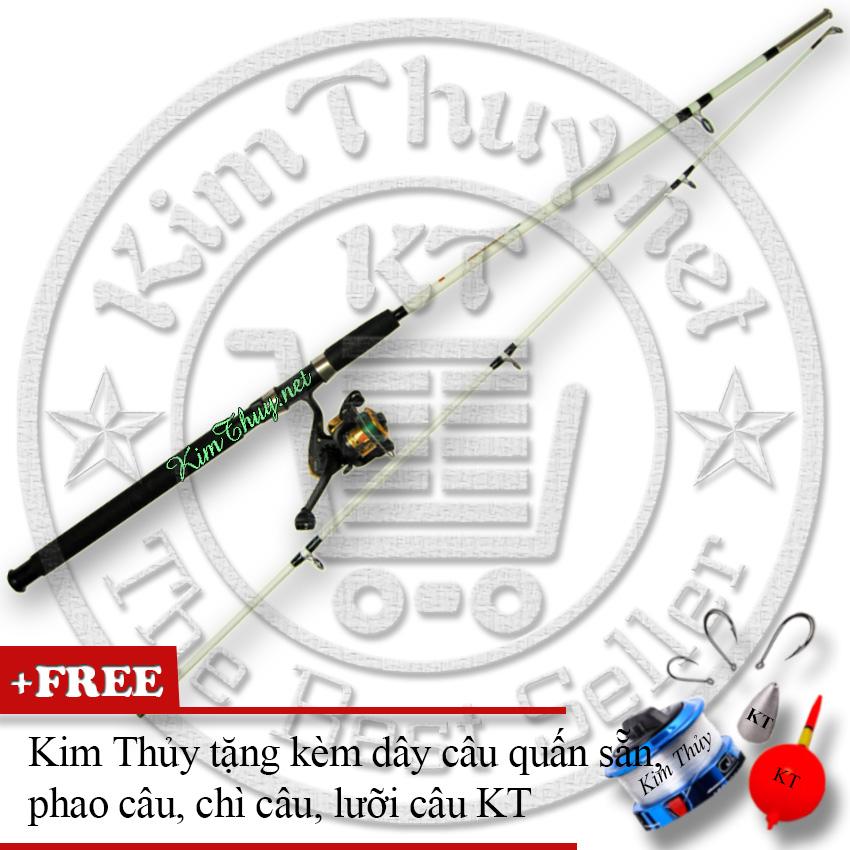 Bộ cần câu máy 2 khúc Đặc ruột 2m1 KT A2-White (*Kim Thủy) + Kèm Máy câu + Dây câu, Phao câu, Chì câu, Lưỡi câu