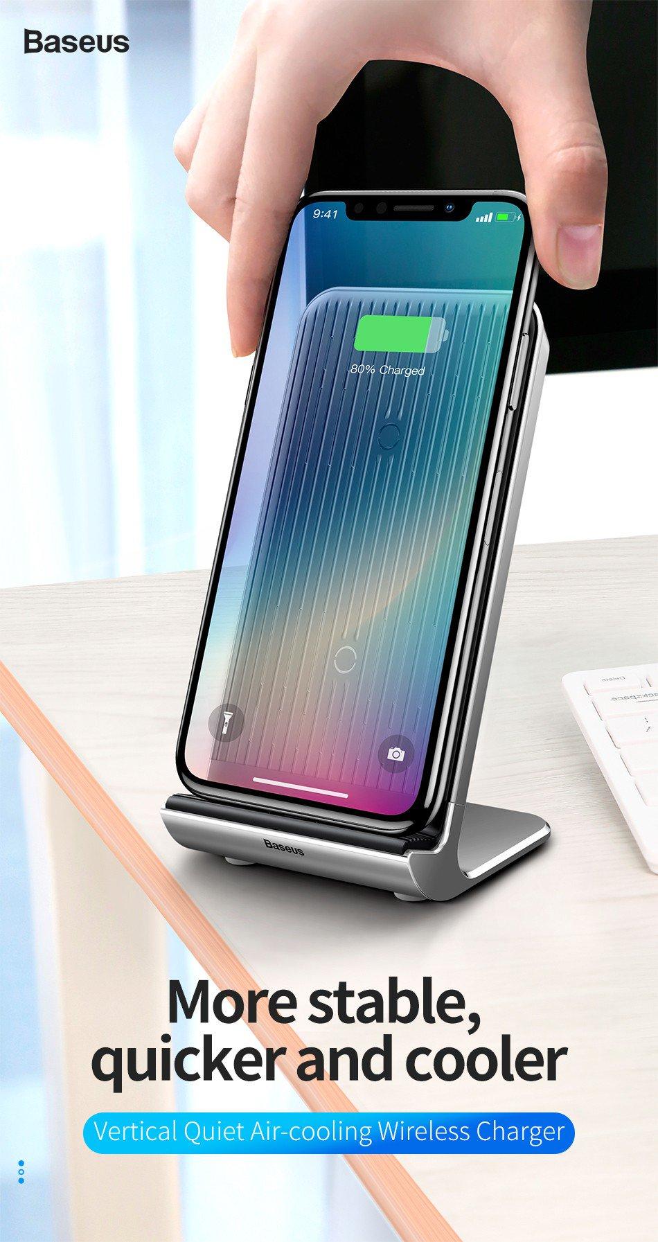 Đế sạc nhanh không dây tích hợp quạt tản nhiệt Baseus cho IP/ Samsung S8/ S9/ Note 8/9