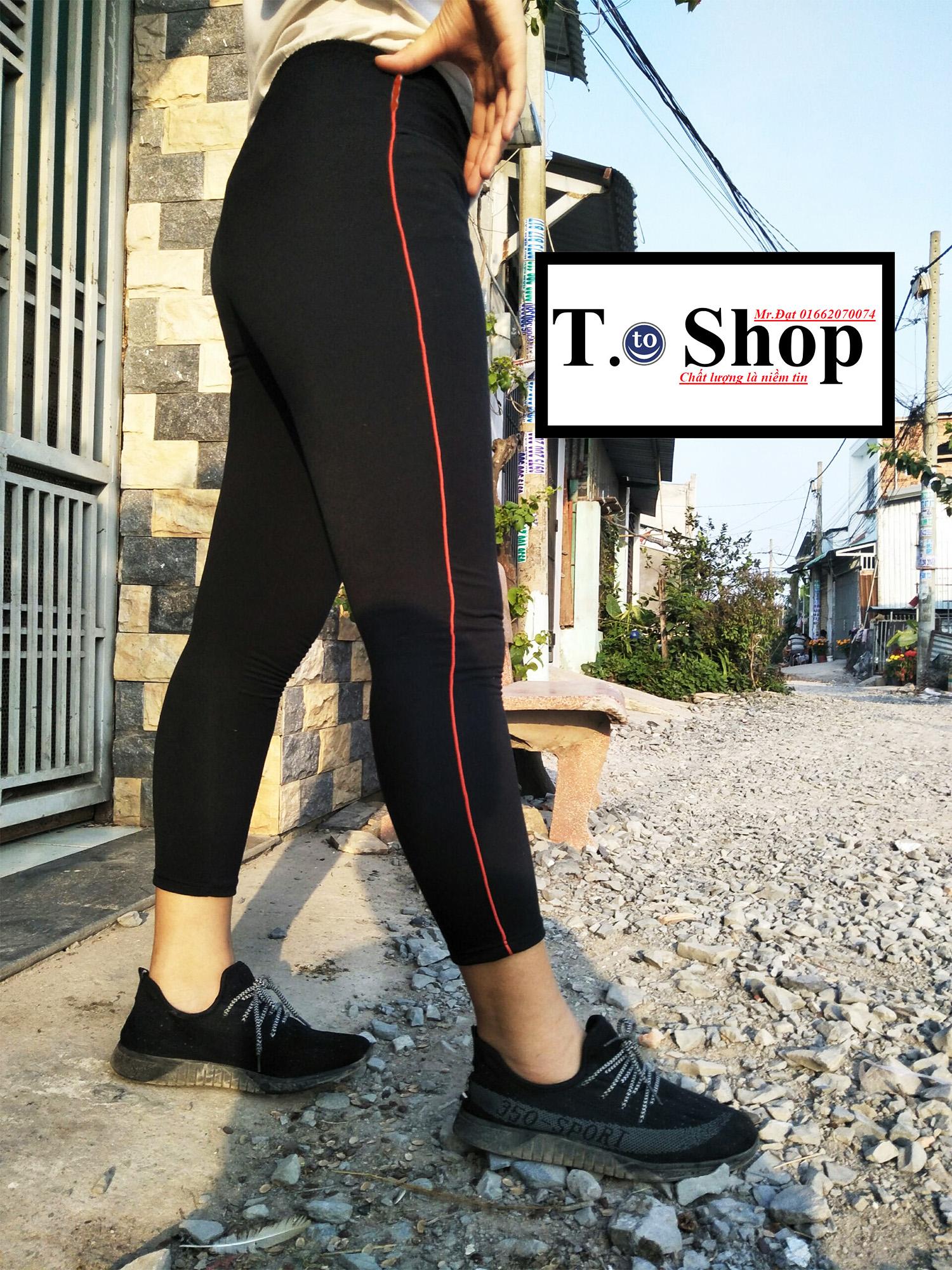 Quần thun nữ - legging (Ôm body,quần màu đen viền sọc màu Đỏ - Vàng chanh - Hồng -Tím - Xanh -Trắng)