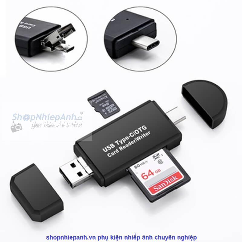 Đầu đọc thẻ otg sd /micro sd dành cho smartphone type c micro usb pc