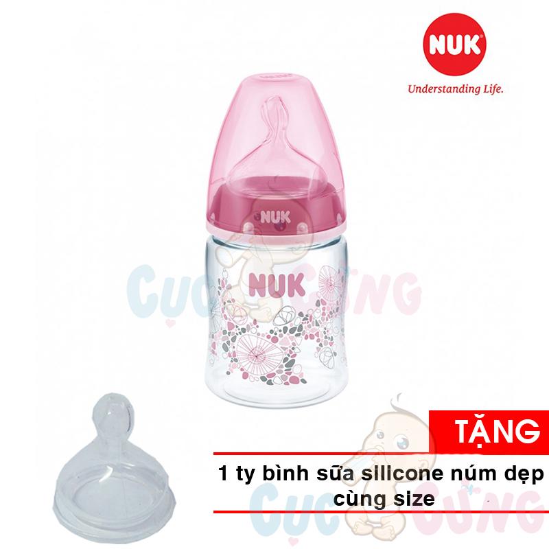 Bình sữa NUK cổ rộng PA 150ml núm ti Silicone S1 -M NU21475 Tặng 1 ty thay binh sua cùng size