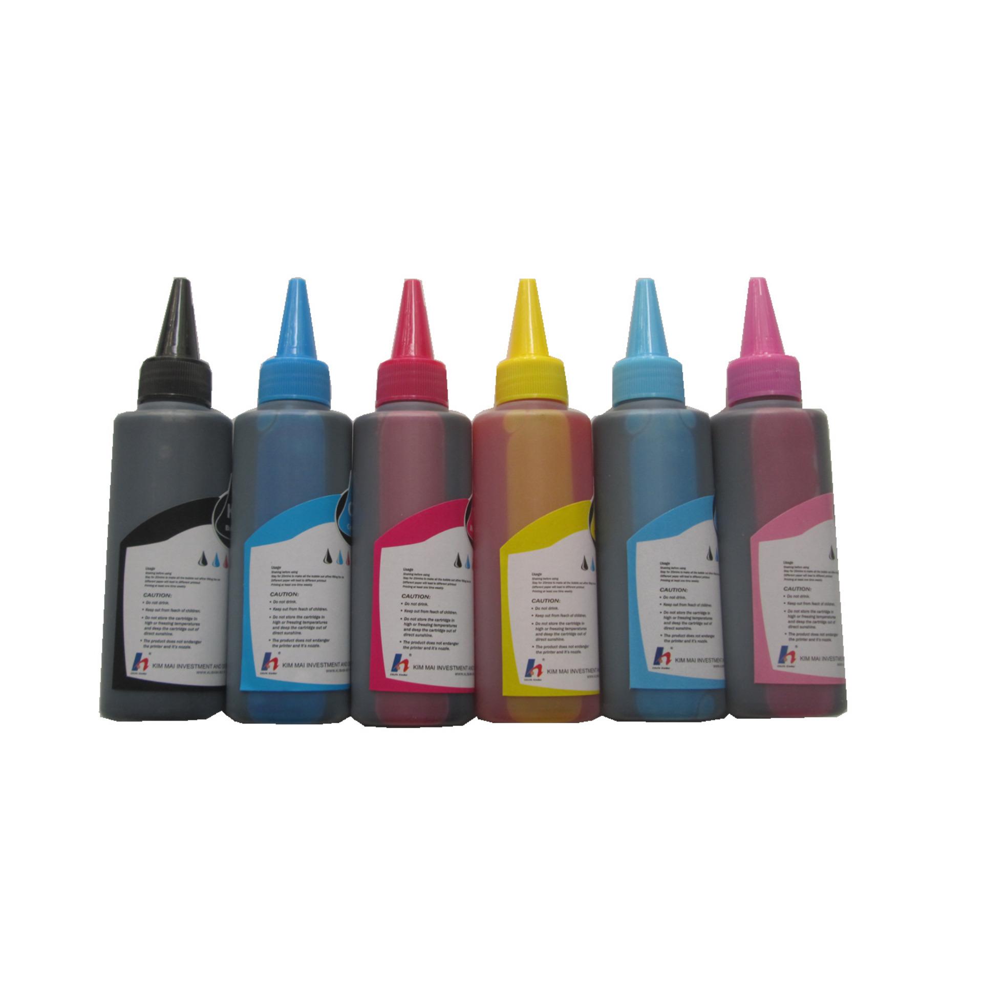 Mực in phun 6 màu - đen, xanh, xanh nhạt, đỏ, đỏ nhạt, vàng kim mai cho máy in epson 1390, 1430, wf 7110