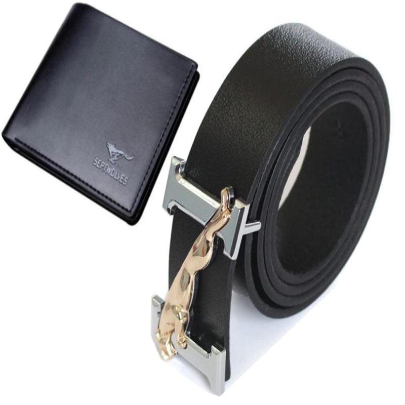 COMBO dây nịt thắt lưng chữ H logo báo và ví da nam cao cấp