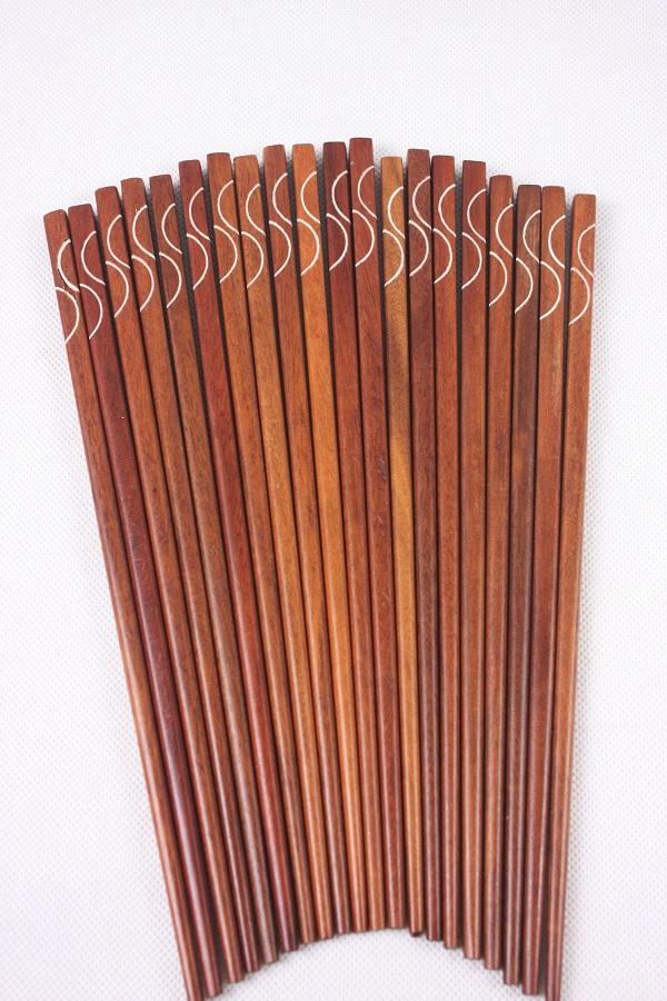 Bộ 10 đôi đũa gỗ Cẩm Hồng khảm dây đàn Lâm Nguyên D025