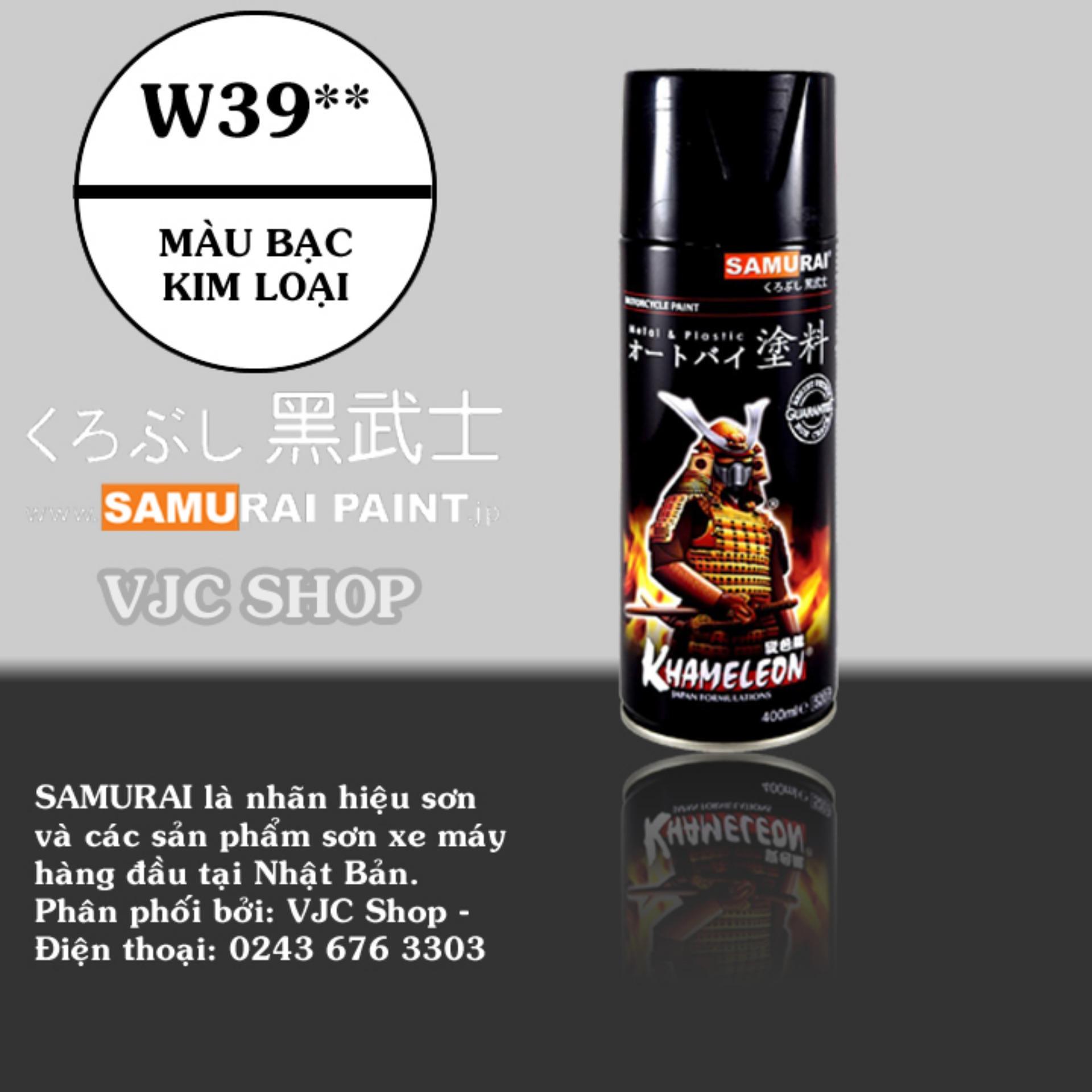 Chai sơn xịt sơn xe máy samurai màu bạc kim loại w39