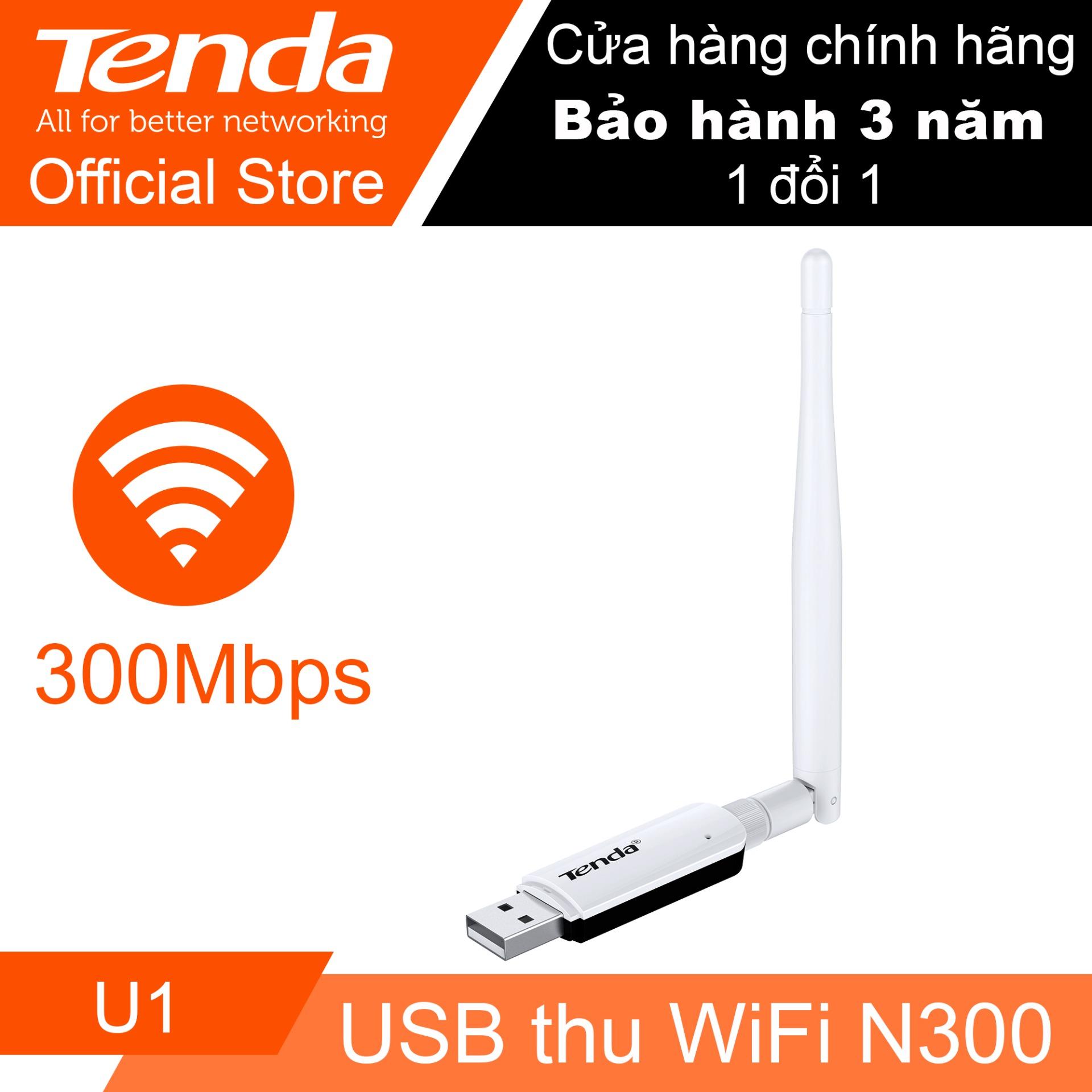 USB thu sóng Wifi tốc độ 300Mbps Tenda U1 (Trắng) - Hãng Phân phối chính thức