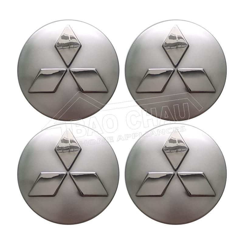 Bộ 4 cái logo chụp mâm bánh xe Ô tô dùng cho lazang xe Mitsu Grandis, Pajero Port, Triton, Outlander (Bạc)