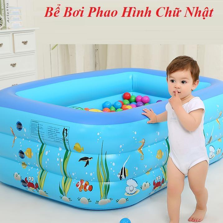 Hô Boi Tre Em, Bể Bơi Phao 3 Tầng Cho Bé Chữ Nhật 135X100X55Cm Loại Cực Dày, Nhựa Pvc Nguyên Chất An Toàn Cho Bé, Giúp Trẻ Thoải Mái Tập Bơi Thoải Mái - Bh 1 Đổi 1