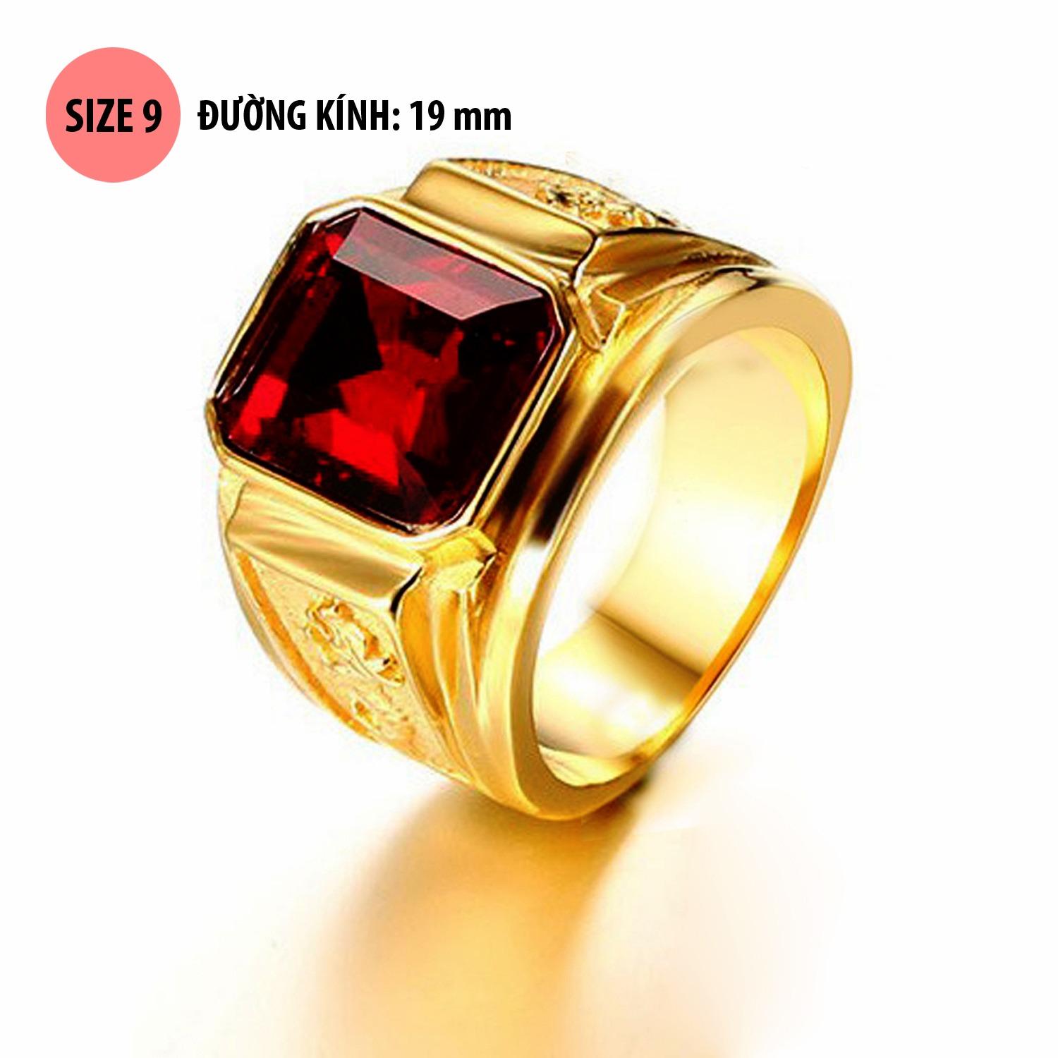 Nhẫn nam titan rồng mạ vàng 24k, mặt đá HA607