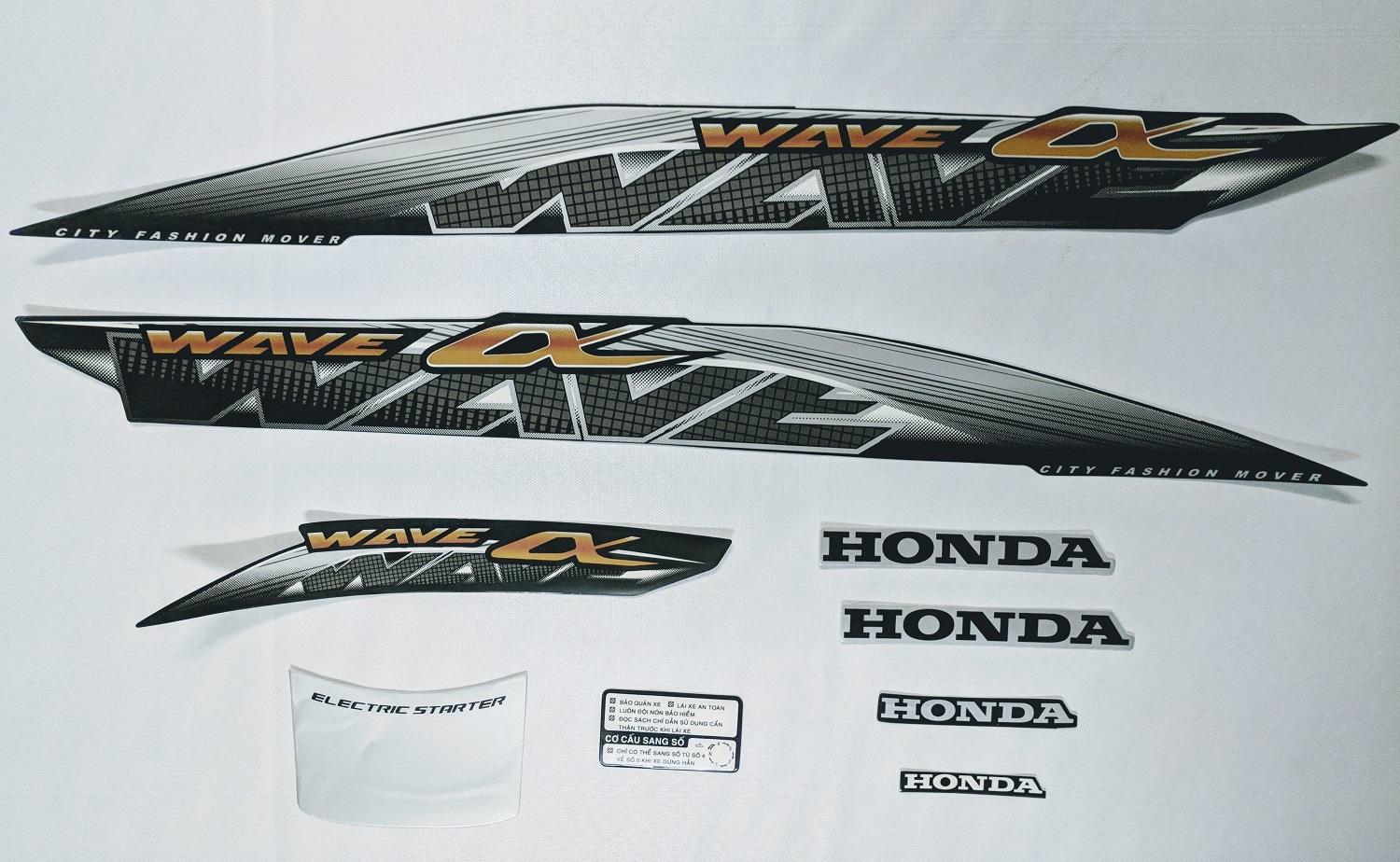 Bộ tem dán xe máy wave anpha đời 2014 (màu đen)