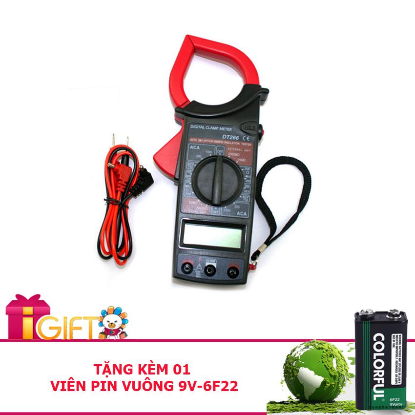 Kìm đo điện, đồng hồ vạn năng DT266 kỹ thuật số tiêu chuẩn CE - Tặng kèm pin vuông 9V-6F22