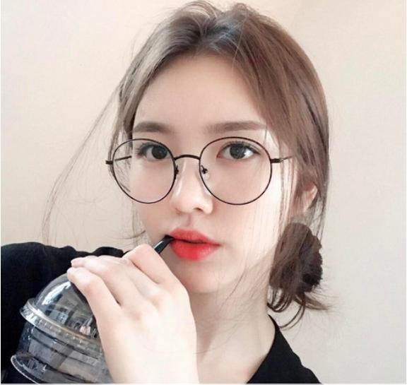 [HCM]Mắt kính ngố nữ  thời trang gọng tròn (đen)