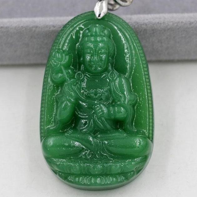 [HCM]MẶT DÂY CHUYỀN PHẬT BẢN MỆNH ĐẠI THÉ CHÍ BỒ TÁT  CẨM THẠCH XANH LÁ- TẶNG KÈM DÂY ĐEO