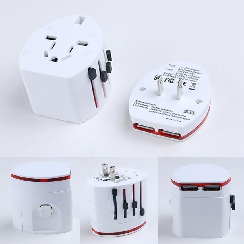 Ổ Cắm Điện Đa Năng Kèm 2 Cổng USB Hình Trụ Sạc Điện Thoại - Du Lịch - Dã Ngoại Travel Adapter GD0111