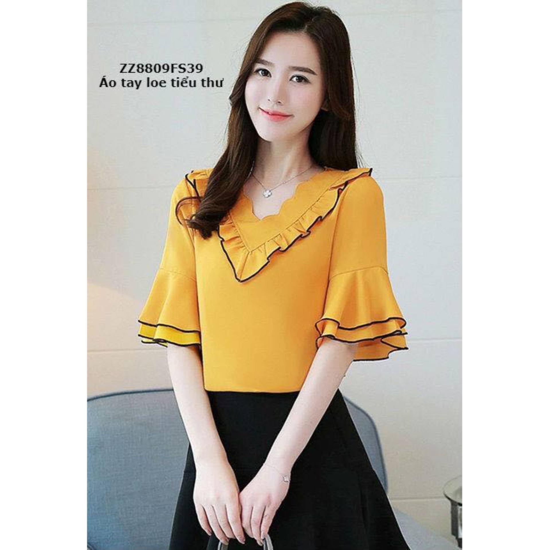 Áo thời trang cổ tim tau loe 2 bèo VÀNG