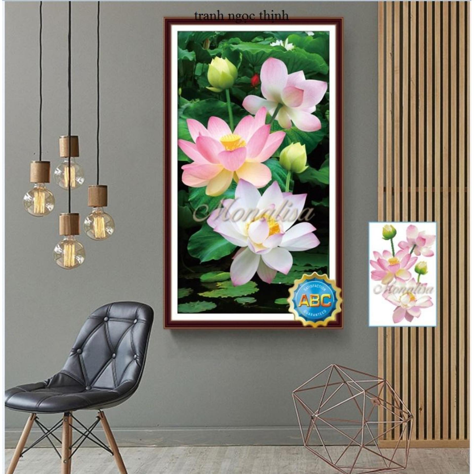 Tranh đính đá hoa sen 100x60cm- Y8149- Ngocthinhshop