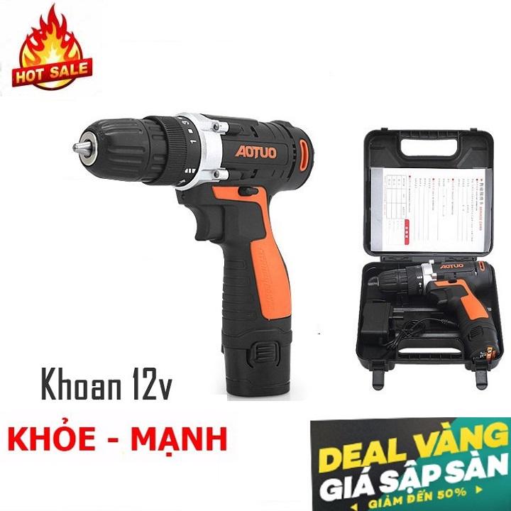 máy khoan bắt vít pin 12v - Aotuo có đảo chiều-Tặng kèm hộp nhựa bảo vệ