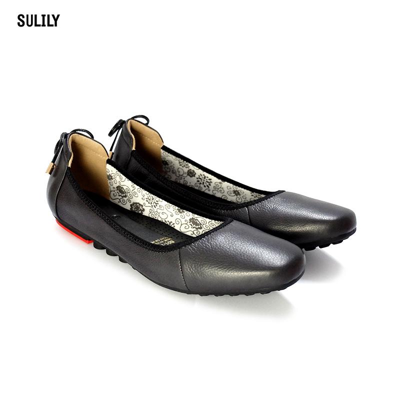 Giày Búp Bê Da Bò Nơ Gót Sulily