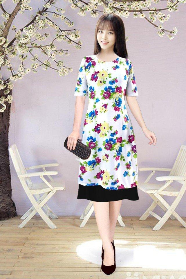 Set áo dài cách tân thun lụa hq kèm chân váy