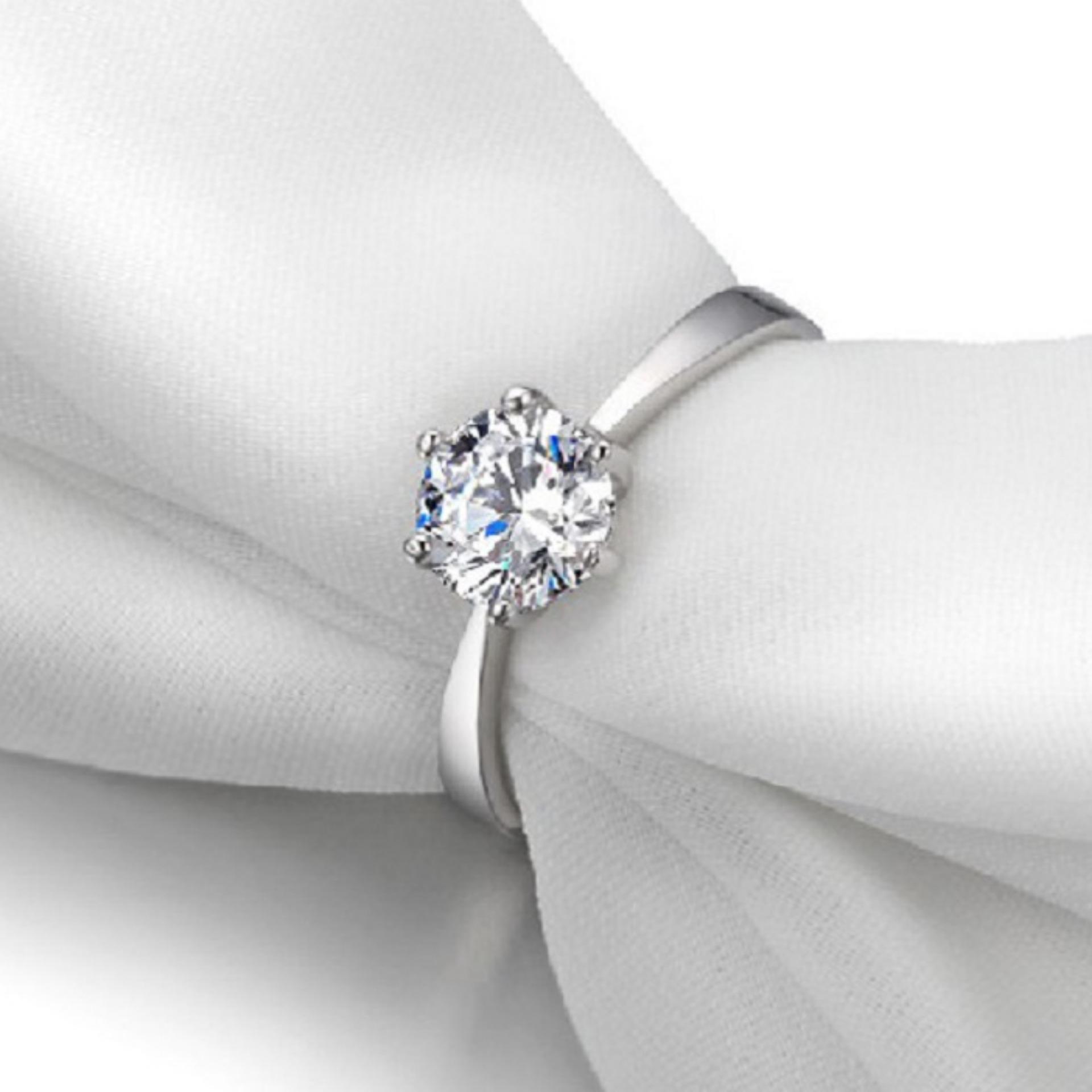 Nhẫn thời trang  kim cương 6 chấu lấp lánh Freesize HHN-JZ049(Bạc)